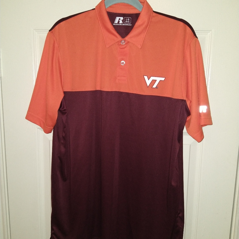 Russell Virginia Tech Hokies Short Sleeve Polo Shirt Men's sz Large.